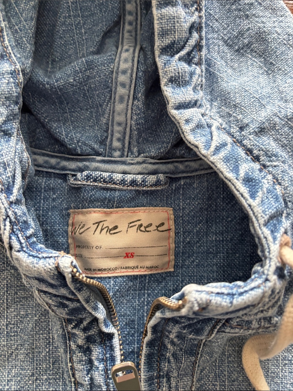 We The Free light wash denim zip hoodie Pullover. Size XS. - Picture 2 of 9